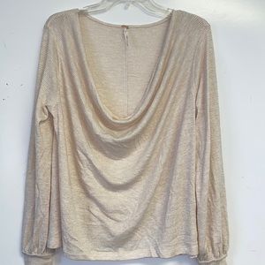 NWT FREE PEOPLE Boho Gold & Ivory Drape Cowl Neck Long Sleeve Shirt Medium 8 10